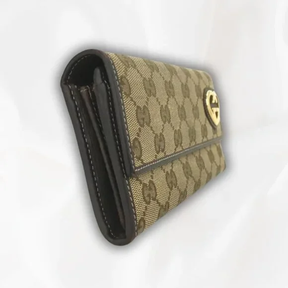 GUCCI LOVELY HEART GG LOGO CANVAS LEATHER LONG BIFOLD WALLET - Picture 3 of 6